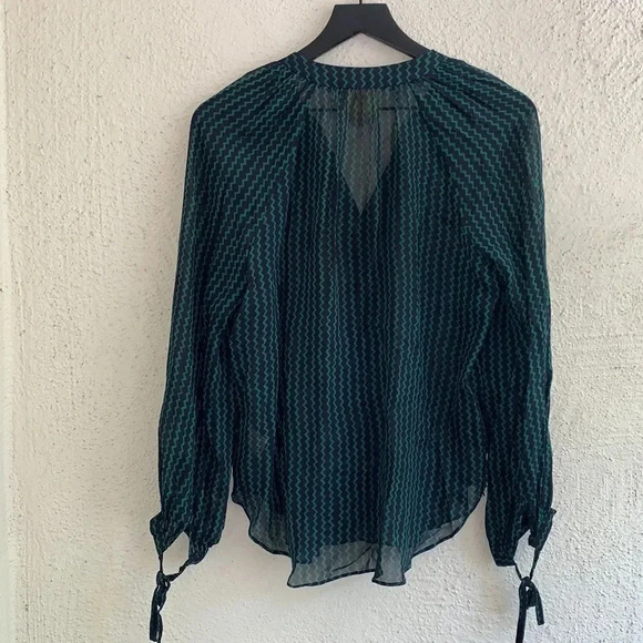 Anthropologie Maeve Della Sheer Shirt Blue Green Size Small - Picture 7 of 7